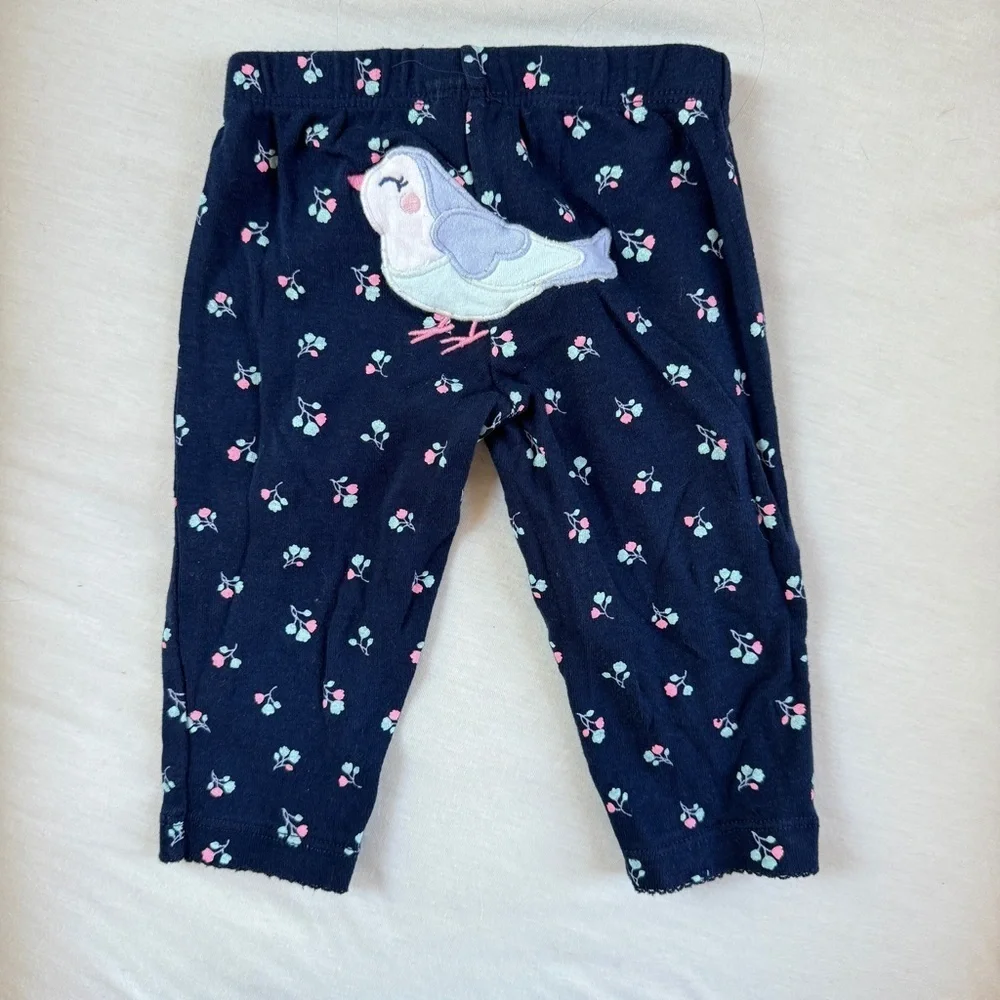 Navy Blue Flower Leggings with Bird Bum